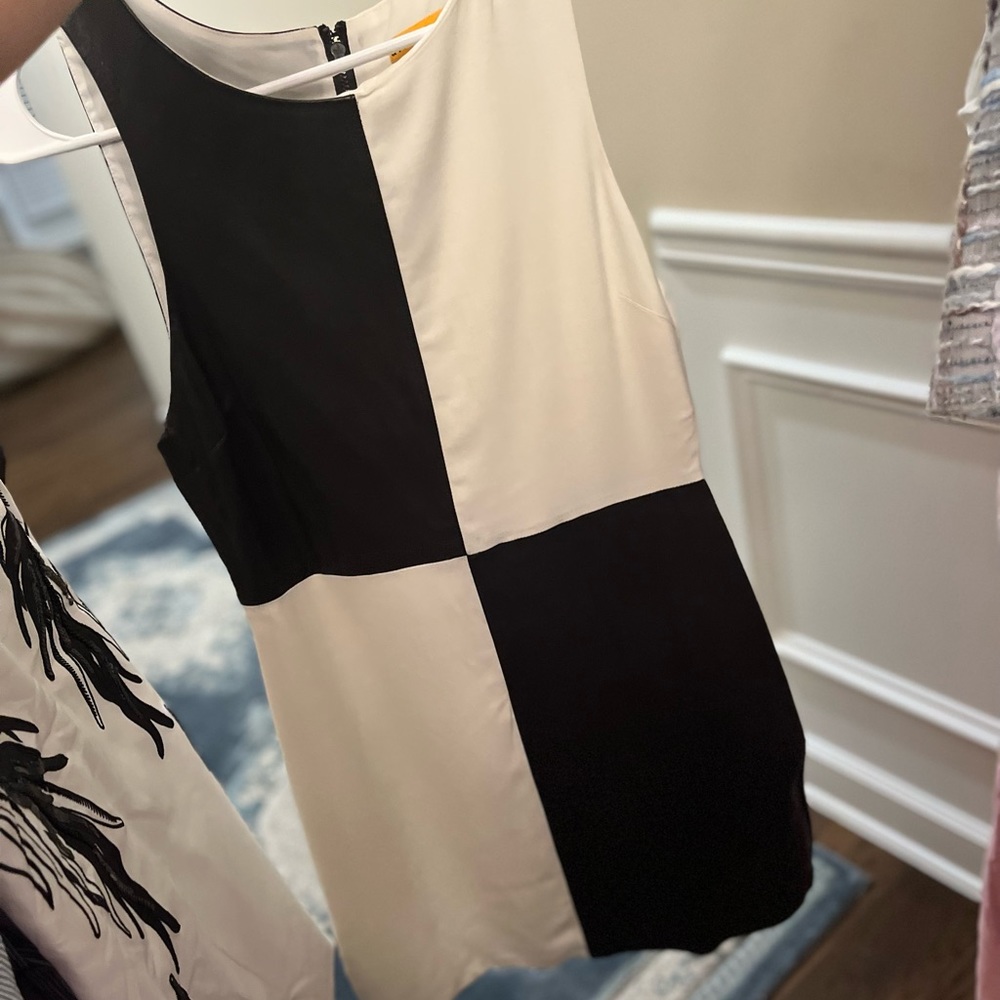 Checker block leather dress